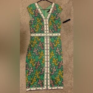 Brand New - Green Fitted Dress with Floral Print